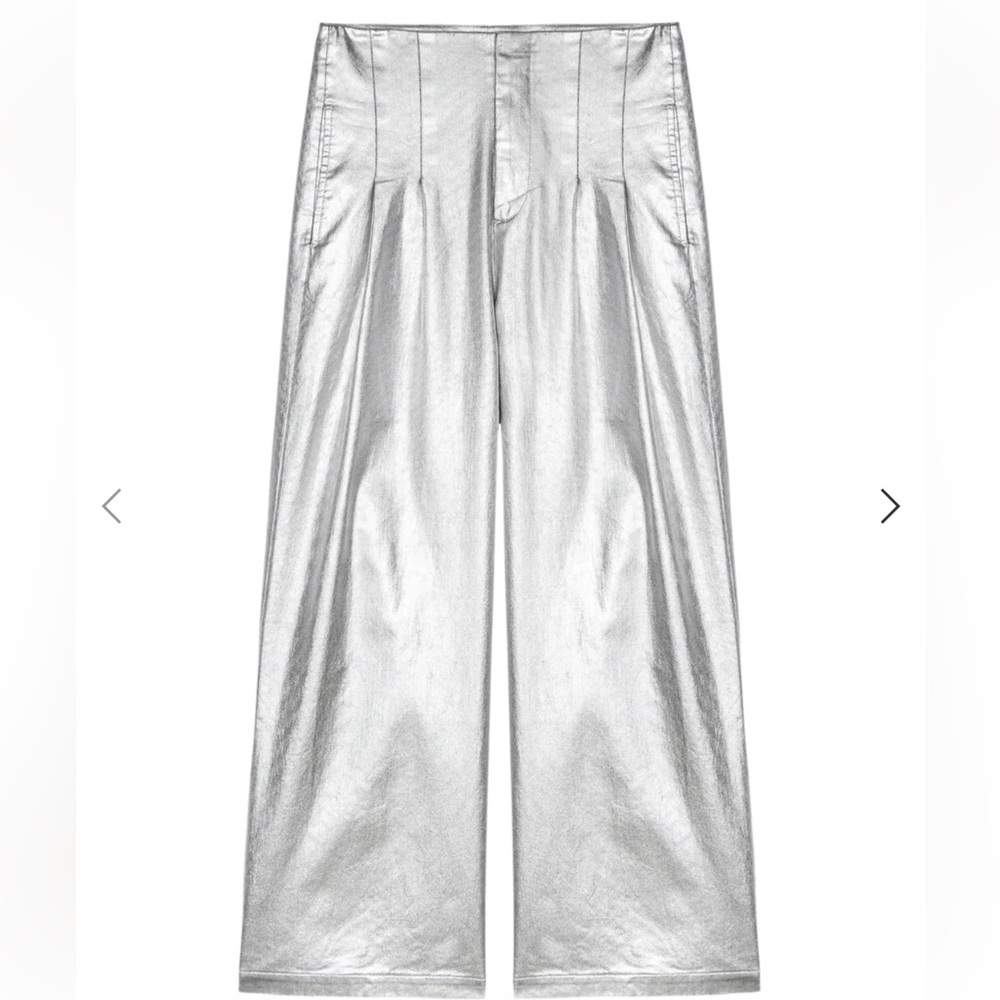 The Great Sculpted Trouser Silver Metallic Wide-Leg Size 26 - Picture 3 of 7